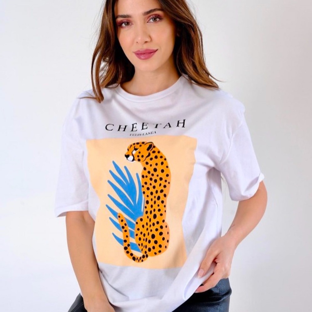 White and Orange Graphic Relaxed T-Shirt